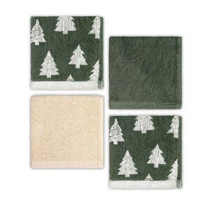 St. Nicholas Square Yuletide Trees Christmas 4-Pack Washcloth Set - NEW